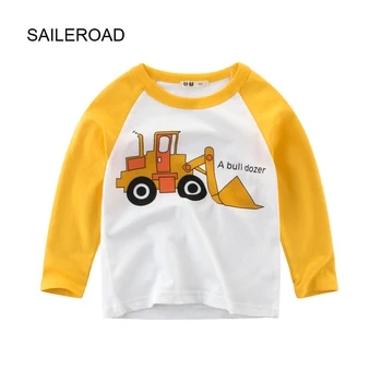 SAILEROAD 24 M-7 Yıl Karikatür Ekskavatör Bebek T Shirt Bahar Sonbahar Çocuk Çocuk Tees Tops Gömlek Pamuk Yürümeye Başlayan çocuk giyim