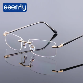 seemfly Anti - ışık Çerçevesiz Gözlük Çerçeve Kadınlar Vintage Klasik Kare Çerçeve Titanyum Erkekler Optik Miyop Gözlük Gözlük