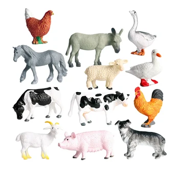 Simülasyon 12 adet çiftlik Animasl Model seti inek ördek kaz Eğitici oyuncak