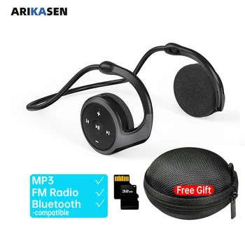 Spor kablosuz kulaklıklar ile MP3 çalar FM Radyo Mikrofon Kablosuz Kulaklıklar TF Kart Bluetooth Uyumlu Kablosuz Kulaklık