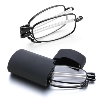 Sıcak Moda MİNİ Tasarım okuma gözlüğü Erkekler Kadınlar Katlanır Küçük Gözlük Çerçeve Siyah Metal Gözlük Orijinal Kutusu İle Taşınabilir