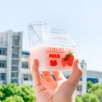 Sıcak Satış Yenilik Yarım Pint Kreması Süt Sevimli Karton Cam kahve fincanı Cam meyve suyu fincanı Benzersiz Tasarım Saf El Yapımı El Sanatları MJ