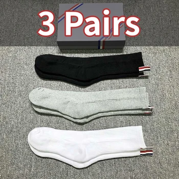 TB THOM Moda Çorap Unisex Katı Siyah / Beyaz / Gri Marka Erkekler Saf Pamuk Nefes Düz Renk Harajuku Uzun TB Çorap Kadın