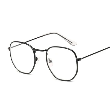 Vintage Kare Gözlük Çerçeve Kadınlar Metal Küçük Poligon Şekli Gözlük Şeffaf Optik Gözlük Şeffaf Lens Gözlük