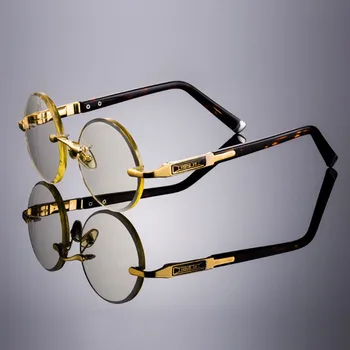 Vintage Çerçevesiz Güneş Gözlüğü Erkekler Kristal Taş Yuvarlak Güneş Gözlüğü Kadın Retro Sarı Lens güneş gözlüğü Gözlük UV400 Oculos Gözlük