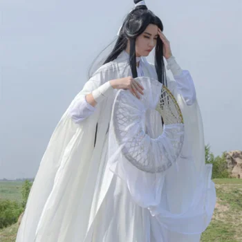 Xie Lian Cosplay Kostüm Tian Guan Ci Fu Cosplay Xielian Peruk Bambu Şapka Prop Beyaz Han Fu Anime Kıyafet Unisex Anime Giyim
