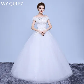 XXN-036B # Tekne Boyun Balo Beyaz lace up gelin düğün elbisesi yeni Elbiseler artı boyutu Organze Nakış ile ucuz toptan