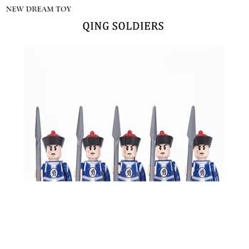Yapı Taşları Askeri Antik Çin Qing Hanedanı Ordu Askerleri Rakamlar Uzun Mızrak Silah Moc Monte Çocuk Oyuncakları Hediye