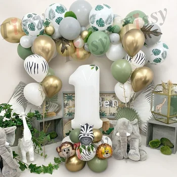 Yeni! 28 adet Jungle Safari Parti Balon Kiti Beyaz Dijital Balon Hayvan Şekli Folyo Topları Çocuklar İçin Doğum Günü Partisi Dekorasyon