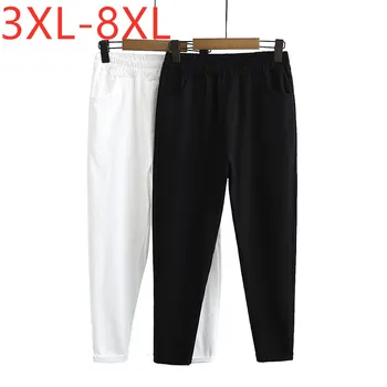 Yeni bayanlar bahar sonbahar artı boyutu uzun pantolon kadınlar için büyük boy ince rahat cep elastik siyah pantolon 3XL 4XL 5XL 6XL 7XL 8XL