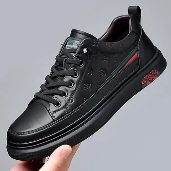 Yeni Erkekler rahat ayakkabılar Moda Tırtıllı Hakiki Deri Flats Kaykay Ayakkabı Sokak Trendi Rahat Loafer'lar