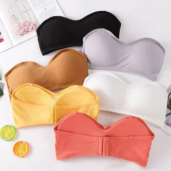 Yeni Seksi Dikişsiz Straplez Tüp Üst Kadınlar Push Up Sütyen Göğüs Wrap İç Çamaşırı İç Çamaşırı Yastıklı Düz Renk Üst Görünmez Sütyen