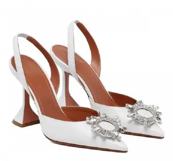 Yeni Sezon Pompaları Beyaz Deri Begüm Slingback Kristal Düğün Parti Gelin Nedime Prenses Ayakkabı