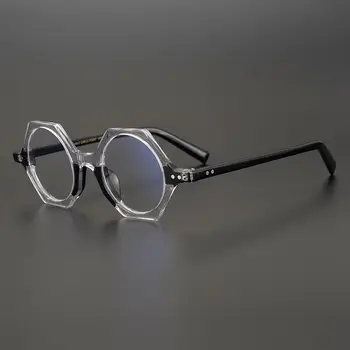 Yeni Yüksek Kaliteli Asetat Doku Gözlük Çerçeve Erkekler Altıgen Gözlük Kadınlar İçin Şeffaf Lens Reçete Gözlük Gözlük
