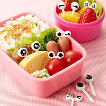 Yiyecek kürdanları Çocuklar İçin Bento Öğle Yemeği Kek Tatlı Plastik Mini Gözler meyve çatalı 10 adet / takım Meyve Gıda Kürdan Mutfak Sofra Dekor