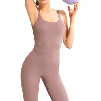Yoga Bodysuit Kolsuz Tulum Yastıklı Spor Tayt Çapraz Geri Bodycon Tankı Tulumlar Kadınlar için Vücut Geliştirme setleri