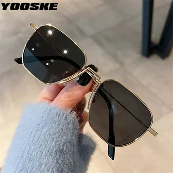 YOOSKE Vintage Metal Kare Güneş Gözlüğü Erkekler Klasik Sürüş güneş gözlüğü Kadın Moda Açık Güneşlik UV400 Moda Kore Tarzı