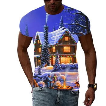 Yüksek kaliteli Tatil Noel Ağacı Noel 3D baskılı rahat moda Hip Hop komik kısa kollu Tee Yaz erkek sıfır yaka bluzlar