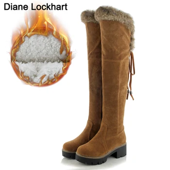 Yüksek Kar Botları Kadın Ayakkabı Su Geçirmez Diz Çizmeler Üzerinde Kadın Moda Kürk Sıcak Peluş Kış Uzun Çizme Bayanlar yüksek Çizmeler 43