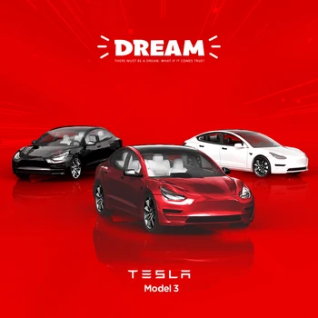 Zaman Mikro Rüya 1: 64 Model Araba Tesla Alaşım Model 3 Die-cast Metal Araç Ekran Koleksiyonu Hediyeler