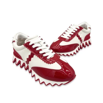 Çift rahat ayakkabılar Dikiş Renk Tasarımcısı Kırmızı Taban İnek Deri rahat ayakkabılar Unisex Açık Ayakkabı Büyük Boy Sokak Moda