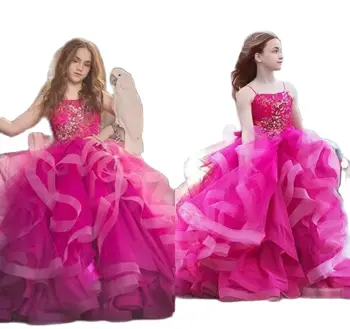 Çiçek Kız Elbise Spagetti Dantel Ruffles Aplikler Bir Çizgi Balo Sweep Tren Kızlar Pageant Elbise Custom Made Çocuklar Resmi Gitmek