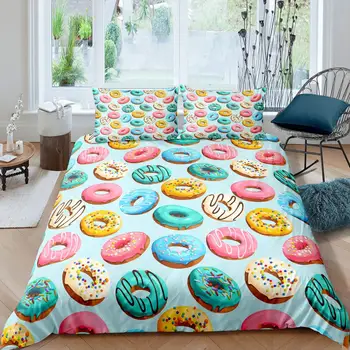 Çörek Yorgan yatak örtüsü seti Tatlı Gıda Tema Nevresim Renkli Baskı 2/3 adet Çift Kraliçe çift kişilik yatak seti Çocuk Kızlar için
