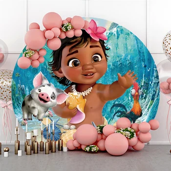 Ücretsiz Kişiselleştirilmiş Disney Moana Prenses Yuvarlak Parti Posteri Zemin Doğum Günü Bebek Duş Parti Duvar Süslemeleri Malzemeleri