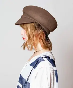 Şapka Kadın Sonbahar ve Kış Saf Yün Yün İngiliz Retro Kısa Ağız Ördek Dil Bere Kore Tarzı Hasır Şapka Bere