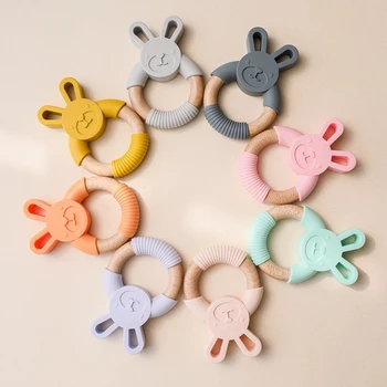 1 Adet Bebek Diş Çıkarma Halkaları Hayvan Silikon Ahşap Tavşan Silikon Bebek stres oyuncakları Gıda Sınıfı Hemşire Aksesuarları Çiğnemek Ürün