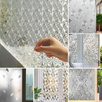 1 Rulo 3D Dekoratif pencere camı Filmi Anti UV Banyo Gizlilik Koruyucu Sticker Lekeli Kendinden yapışkan çıkartmalar Ev Dekor