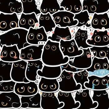 10/20/40 adet Kawaii Karikatür Siyah Kedi Çıkartmalar Graffiti Çıkartmaları DIY Günlüğü Dizüstü Telefon Su Şişesi PVC Çocuklar Sticker Klasik Oyuncaklar