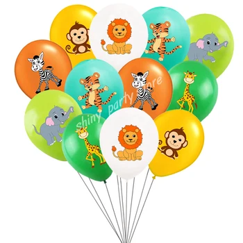 10 adet Hayvan Lateks Balonlar Konfeti Jungle Safari Parti Malzemeleri Doğum Günü Partisi Süslemeleri Çocuklar İçin Bebek Duş Helyum Balonlar