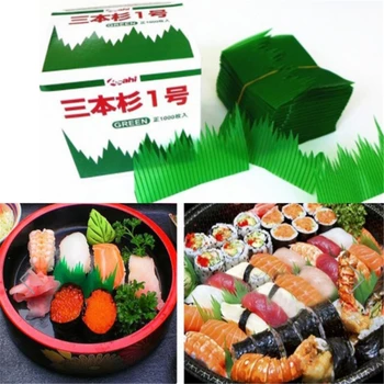 1000 adet/kutu Yeşil Yaprak Japon Gıda Suşi Dekorasyon Yaprakları Suşi Çim Yaratıcı Plastik Yaprak Sashimi Dekor Araçları