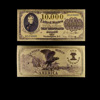 10000 Dolar Altın Folyo Renkli Çift Tasarım Amerika Banknot Altın Folyo Kaplama Banknot / kağıt Para Koleksiyonu Sahte Dolar