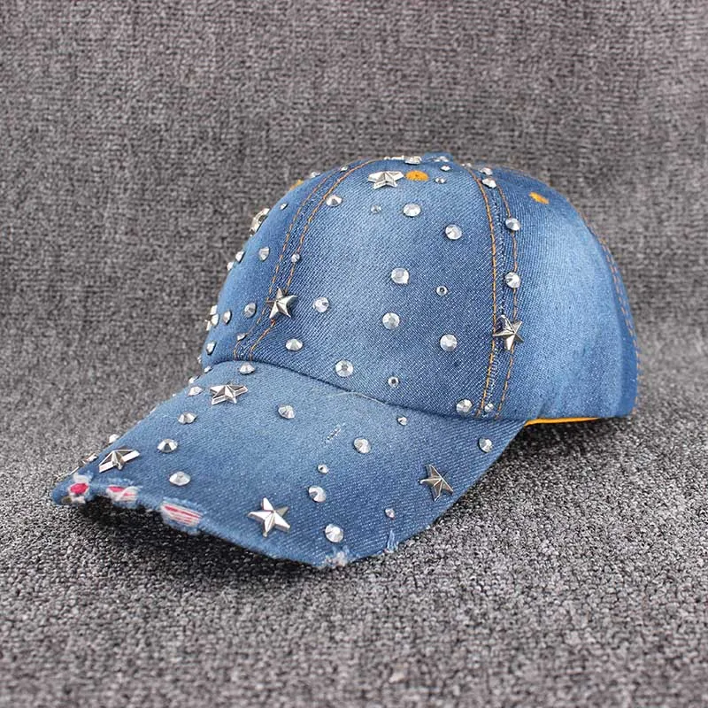 HLEISXI Yetişkin Kadın beyzbol şapkası Moda Denim Kapaklar Unisex Ayarlanabilir Marka Şapka Hip Hop Şapka Tasarım Hip Hop Kaput Rahat Gorros Görüntü 2