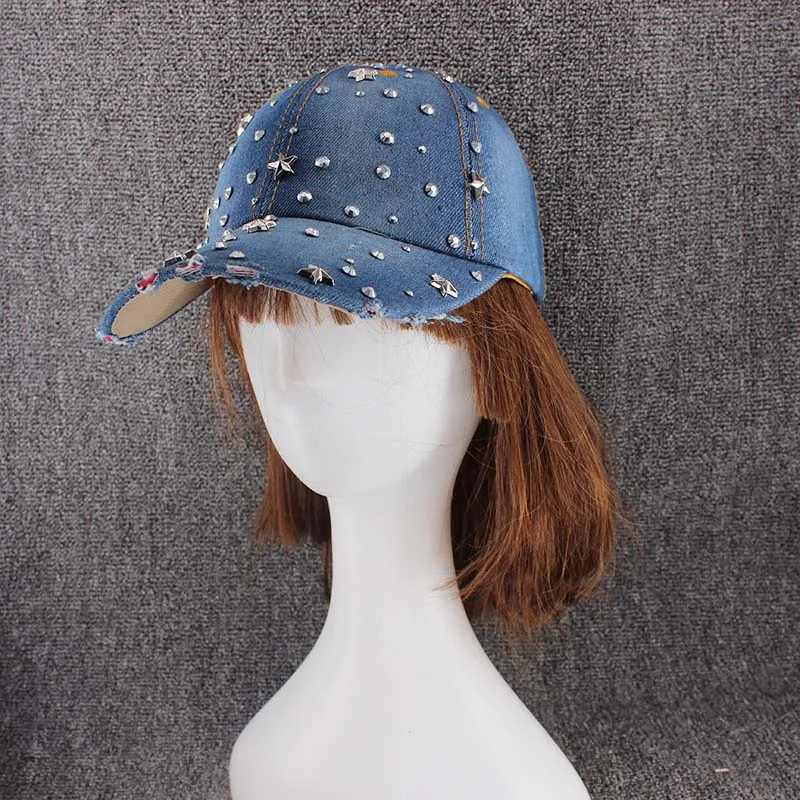HLEISXI Yetişkin Kadın beyzbol şapkası Moda Denim Kapaklar Unisex Ayarlanabilir Marka Şapka Hip Hop Şapka Tasarım Hip Hop Kaput Rahat Gorros Görüntü 5
