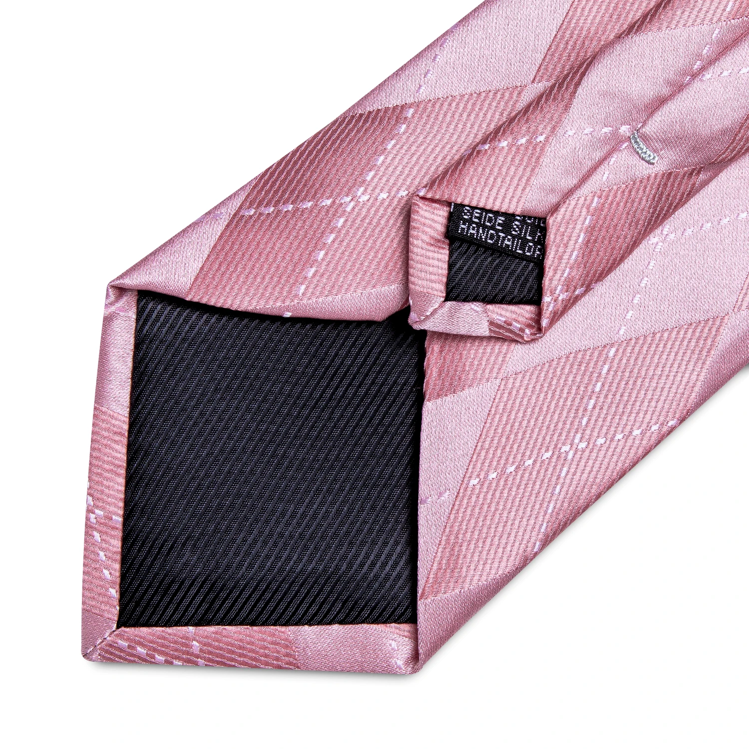 Lüks Tasarımcı Pembe Ekose ipek kravatlar Erkekler İçin 8cm İş Düğün Boyun Kravat Mendil Kol Düğmeleri Seti Hediye Erkekler İçin Toptan Görüntü 3