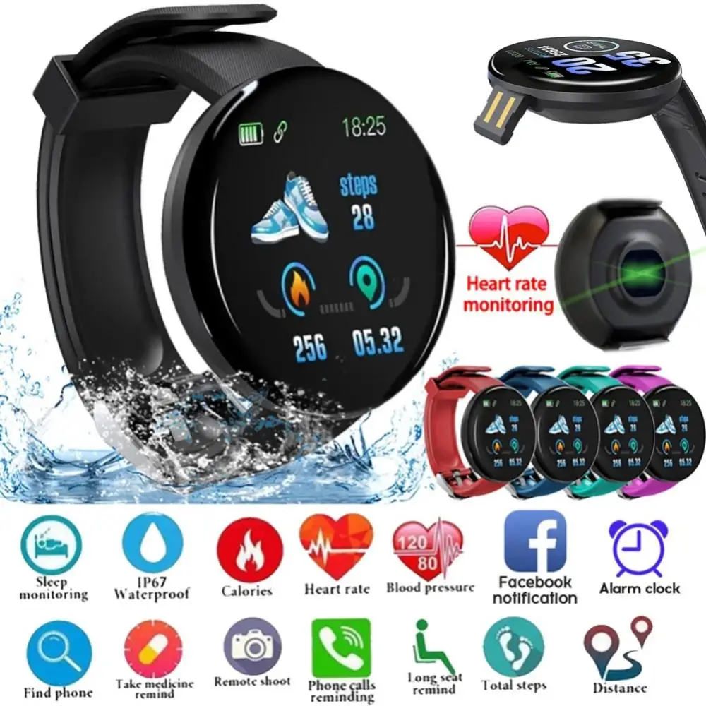 D18S akıllı saat Erkekler Kan Basıncı Su Geçirmez Smartwatch Kadınlar nabız monitörü Spor İzci İzle Spor Android IOS İçin Görüntü 0