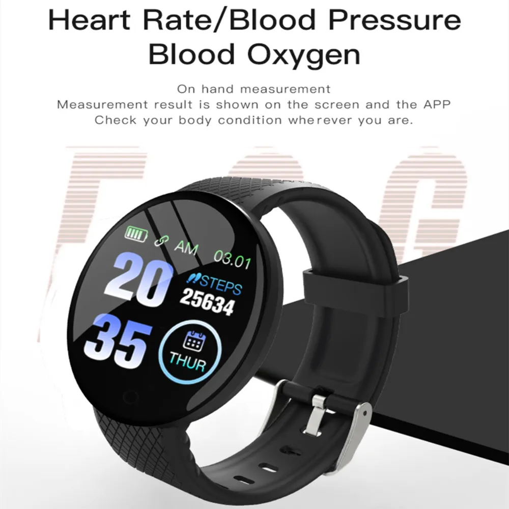 D18S akıllı saat Erkekler Kan Basıncı Su Geçirmez Smartwatch Kadınlar nabız monitörü Spor İzci İzle Spor Android IOS İçin Görüntü 4