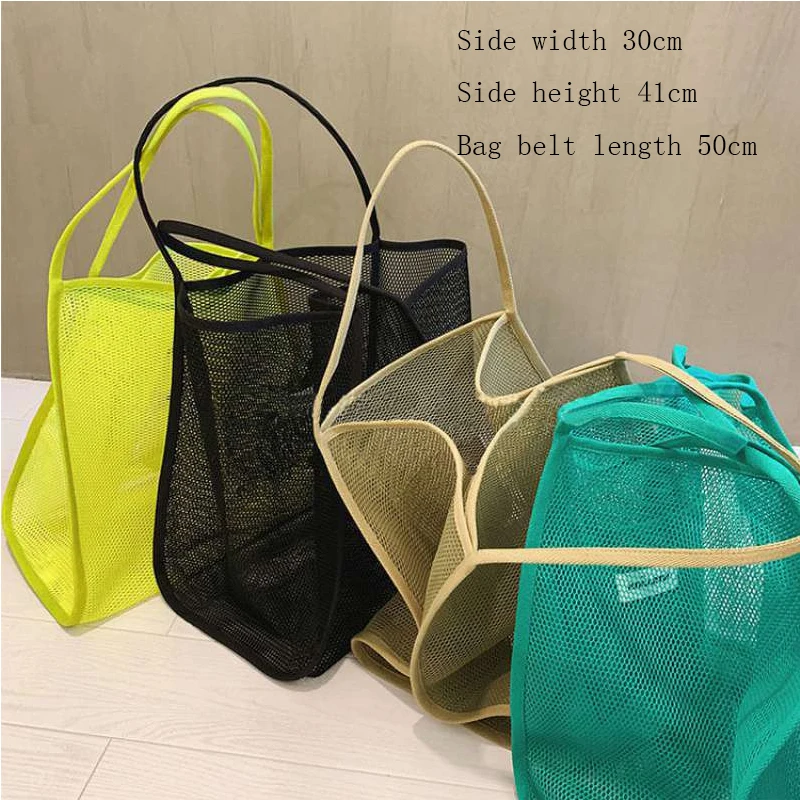 2022 Yeni Ins Rüzgar şeffaf ağ alışveriş çantası moda ışık ve Çok Yönlü Büyük kapasiteli Taşınabilir alışveriş çantası Plaj Örgü Çanta Görüntü 1