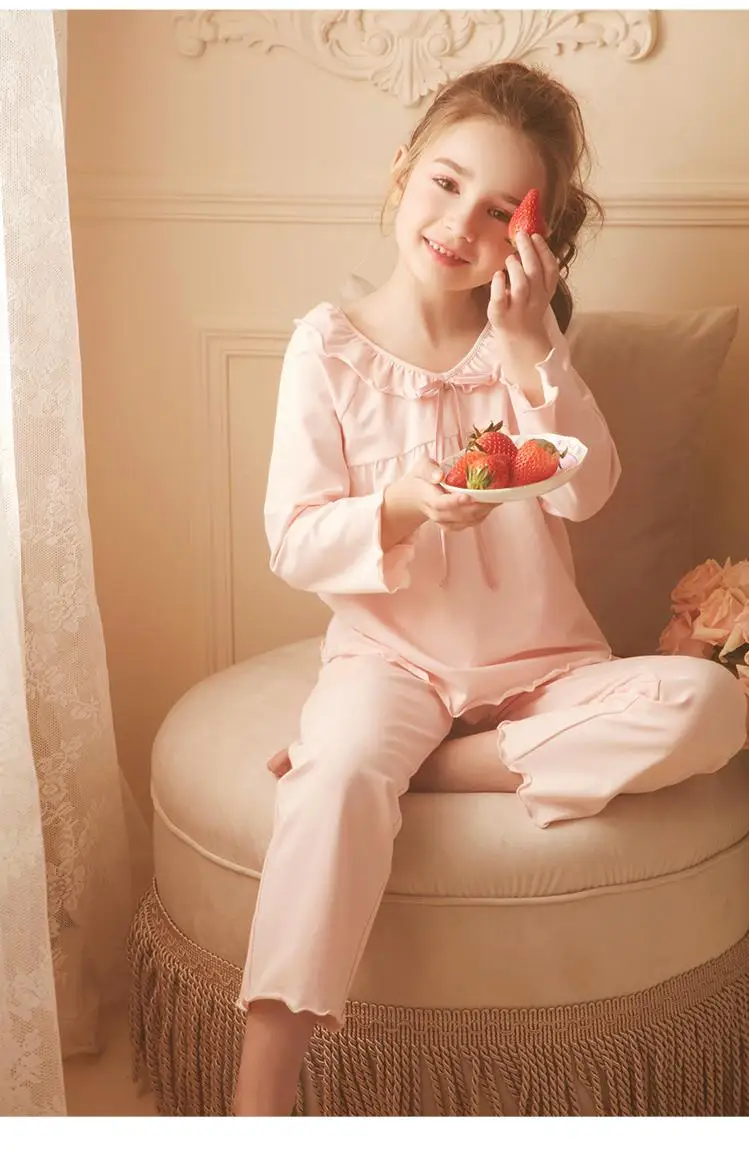 2022 Yeni Prenses Çocuk Kız Pijama setleri pamuklu uzun kollu tişört Sevimli Gömlek Üstleri Pantolon Toddler Bebek Kız Sonbahar Uyku Giysileri Görüntü 2