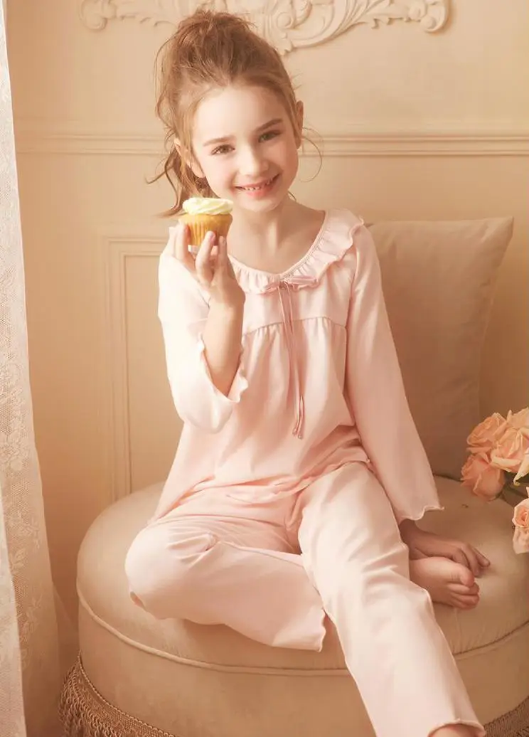 2022 Yeni Prenses Çocuk Kız Pijama setleri pamuklu uzun kollu tişört Sevimli Gömlek Üstleri Pantolon Toddler Bebek Kız Sonbahar Uyku Giysileri Görüntü 3