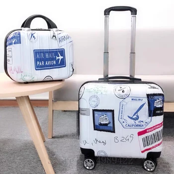 18 inç arabası bagaj seti Karikatür Sevimli çocuk seyahat bavul tekerlekler ile kabin bagaj öğrenci kozmetik çantası arabası