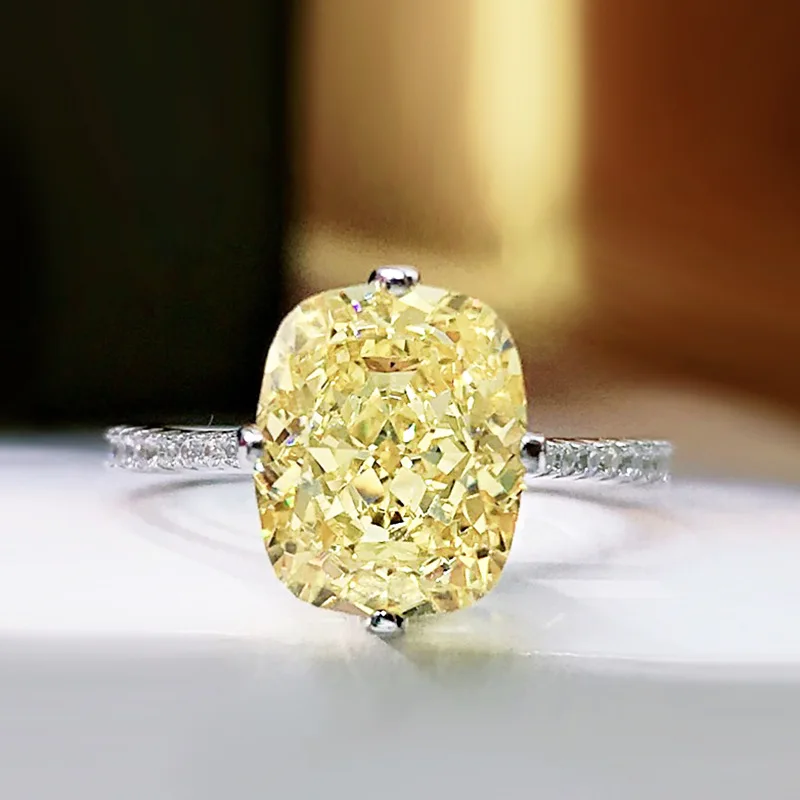 FFGems 100 %925 Ayar Gümüş 8 * 10mm G Renk Oluşturulan Mozanit Sarı Taş Düğün Nişan Yüzüğü Kadınlar İçin Güzel Takı Görüntü 2
