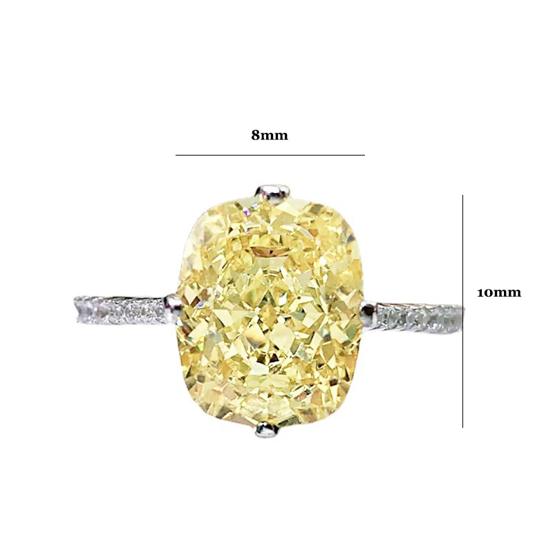 FFGems 100 %925 Ayar Gümüş 8 * 10mm G Renk Oluşturulan Mozanit Sarı Taş Düğün Nişan Yüzüğü Kadınlar İçin Güzel Takı Görüntü 5