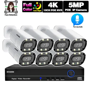 2 Yönlü Ses 8CH güvenlik kamerası Güvenlik Sistemi Seti 10CH 4K POE NVR Renkli Gece Görüş 5MP IP Video Gözetim Kamera Sistemi Seti