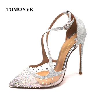 2020 yeni stil gümüş bling parlak sim kristal rhinestone çapraz ayak bileği sapanlar kadınlar lady kız düğün parti ayakkabıları boyutu 45 46