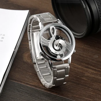 2021 Yeni Lüks Marka Moda ve Rahat Müzik Not Gösterim İzle Paslanmaz Çelik Kol Saati Erkekler ve Kadınlar için Gümüş Saatler