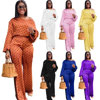 2022 İlkbahar Sonbahar Afrika Kadınlar Uzun Kollu Baskı Polyester İki Adet Setleri Üst ve Uzun Pantolon Afrika Takım Elbise Afrika Giysi